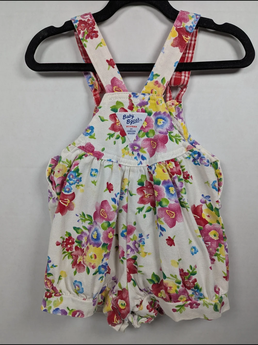 VTG 80s 90s OshKosh B'Gosh Vestback Overalls Bubble Red Floral Sz 18 Months USA